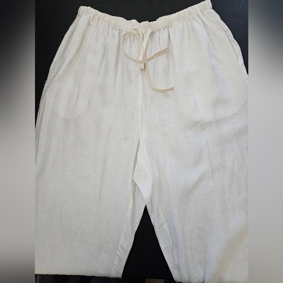 NWT - Ecologie Linen Drawstring & Elastic Waist White Capris - Size 1X - Picture 1 of 5